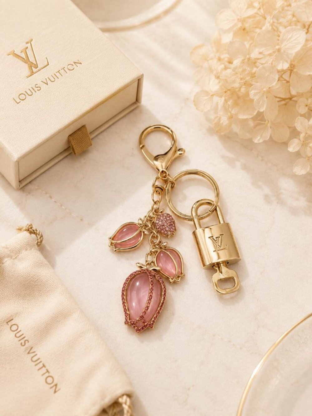 Authentic Louis Vuitton Gold Padlock 🔒 Key Set w/ Unbranded Tulip Bag Charm